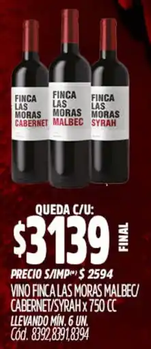 Supermercados Yaguar Finca las moras vino malbec/ cabernet/syrah oferta