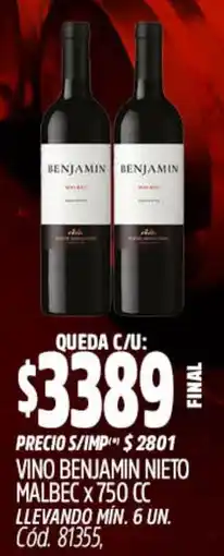 Supermercados Yaguar Benjamin vino nieto malbec oferta