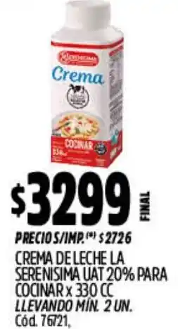 Supermercados Yaguar La serenisima crema de leche uat 20% para cocinar oferta