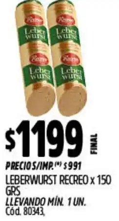 Supermercados Yaguar Leberwurst recreo oferta