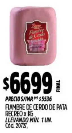 Supermercados Yaguar Fiambre de cerdo de pata recreo oferta