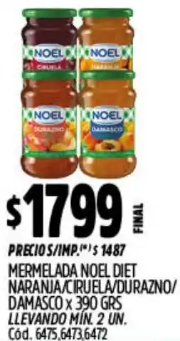 Supermercados Yaguar Noel mermelada diet naranja/ciruela/durazno/ damasco oferta