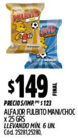 Supermercados Yaguar Fulbito alfajor mani/choc oferta