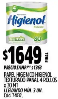 Supermercados Yaguar Higienol papel higienico texturado panal oferta