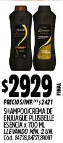 Supermercados Yaguar Plusbelle esencia shampoo/crema de enjuague oferta