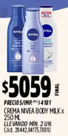 Supermercados Yaguar Nivea crema body milk oferta