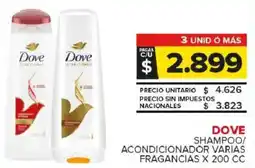 Carrefour Maxi Dove shampoo/ acondicionador varias fragancias oferta