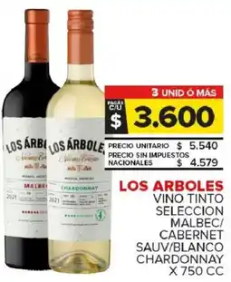 Carrefour Maxi Los arboles vino tinto seleccion malbec/ cabernet sauv/blanco chardonnay oferta