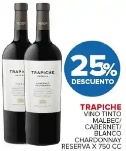 Carrefour Maxi Trapiche vino tinto malbec/ cabernet/ blanco chardonnay reserva oferta