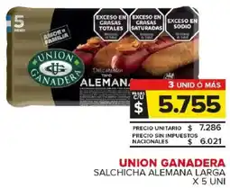 Carrefour Maxi Union ganadera salchicha alemana larga oferta