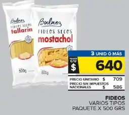 Carrefour Maxi Bulnez fideos varios tipos paquete oferta