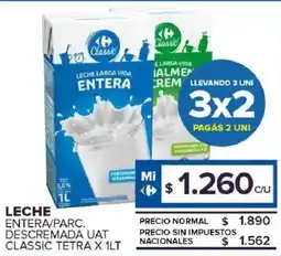 Carrefour Maxi Leche entera/parc. descremada uat classic tetra oferta
