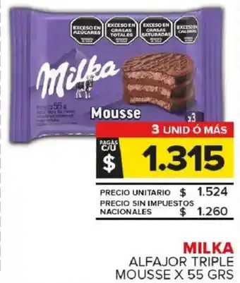 Carrefour Maxi Milka alfajor triple mousse oferta