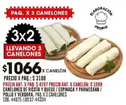 Coto Canelones de ricota y queso / espinaca y parmesano / pollo y verdura, paq. oferta