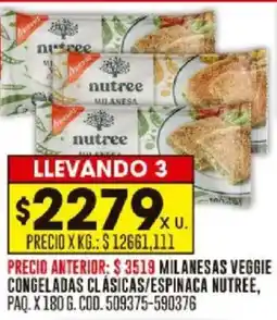 Coto Milanesas veggie congeladas clásicas/espinaca nutree, paq. oferta