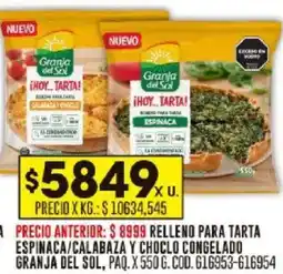 Coto Relleno para tarta espinaca/calabaza y choclo congelado granja del sol, paq. oferta