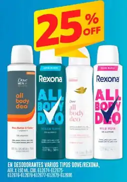 Coto Dove/rexona en desodorantes varios tipos aer. oferta