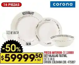 Coto Corona set vajillas textos oferta