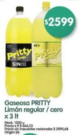 Supermercados Buenos Días Pritty gaseosa limón regular/cero oferta