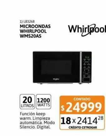 Cetrogar Microondas Whirlpool Wms20as oferta