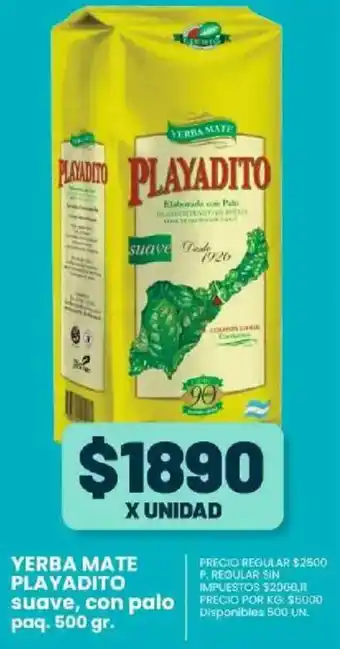 Playadito yerba mate suave, con palo paq.