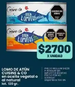 Supermercados Vea Cuisine & Co lomo de atún en aceite vegetal o al natural lat. oferta