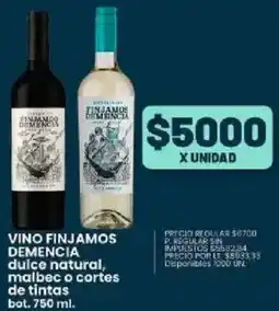 Supermercados Vea Finjamos demencia vino dulce natural, malbec o cortes de tintas bot. oferta