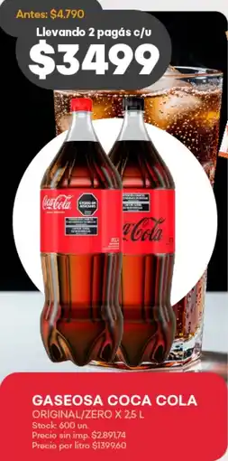 Supermercados Tadicor Coca cola gaseosa original/zero oferta