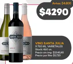 Supermercados Tadicor Santa julia vino varietales oferta