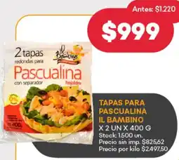 Supermercados Tadicor Il bambino tapas para pascualina oferta