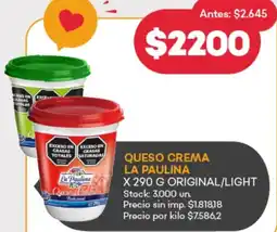 Supermercados Tadicor La paulina queso crema original/light oferta