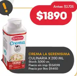 Supermercados Tadicor La serenisima crema culinaria oferta