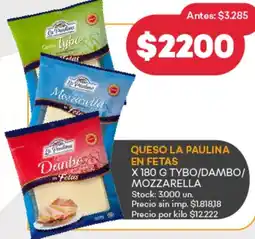 Supermercados Tadicor La paulina queso en fetas tybo/dambo/ mozzarella oferta