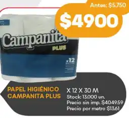 Supermercados Tadicor Campanita papel higiénico plus oferta