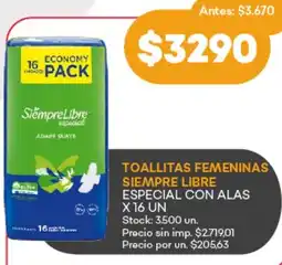 Supermercados Tadicor Siempre libre toallitas femeninas especial con alas oferta
