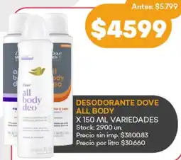 Supermercados Tadicor Dove desodorante all body variedades oferta
