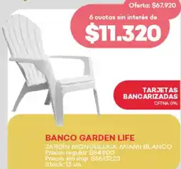 Supermercados Tadicor Banco garden life jardín monoblock miami blanco oferta