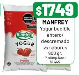 Almacor Manfrey yogur bebible entero/ descremado vs sabores oferta