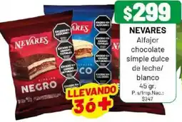 Almacor Nevares alfajor chocolate simple dulce de leche/ blanco oferta