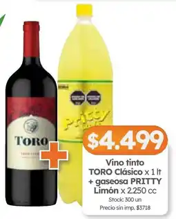 Cordiez Toto vino tinto clasico + Pritty limon gaseosa oferta