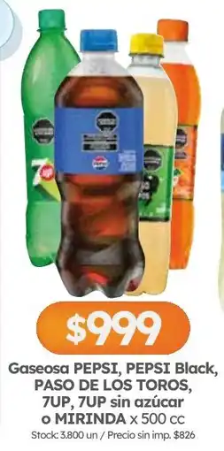 Cordiez Pepsi, pepsi black, paso de los toros, 7up, 7up gaseosa sin azúcar o mirinda oferta