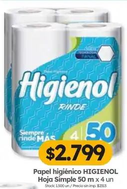 Cordiez Higienol papel higiénico hoja simple oferta