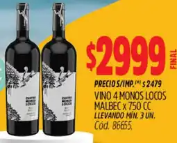 Supermercados Yaguar Vino 4 monos locos malbec oferta
