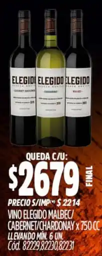 Supermercados Yaguar Elegido vino malbec/ cabernet/chardonay oferta