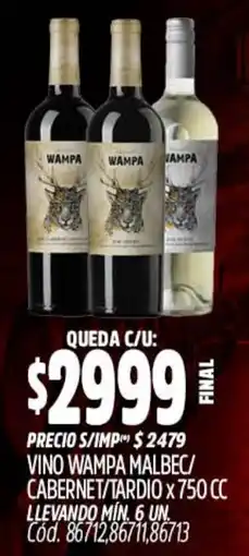 Supermercados Yaguar Wampa vino malbec/ cabernet/tardio oferta