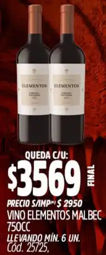 Supermercados Yaguar Elementos vino malbec oferta