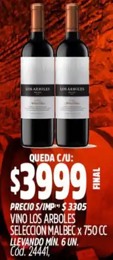 Supermercados Yaguar Los arboles vino seleccion malbec oferta