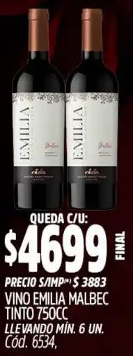 Supermercados Yaguar Emilia vino malbec tinto oferta