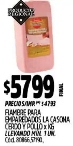 Supermercados Yaguar La casona fiambre para emparedados cerdo y pollo oferta