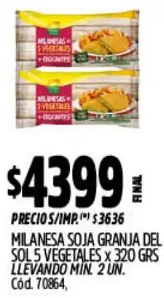 Supermercados Yaguar Granja del sol milanesa soja 5 vegetales oferta